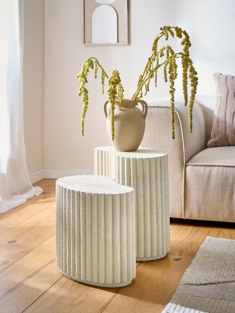 Light Textured Ribbed Set of 2 Nest of Tables - Image 1 of 6 Light Textured Ribbed Set of 2 Nest of Tables - Image 1 of 6