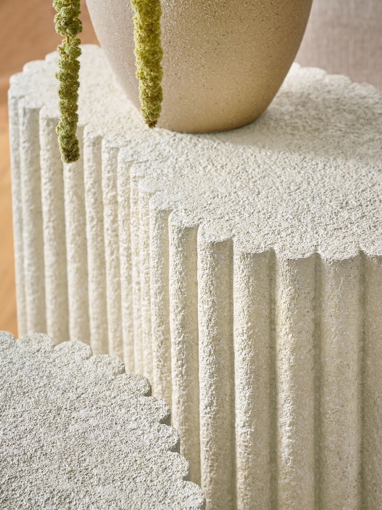 Light Textured Ribbed Set of 2 Nest of Tables - Image 2 of 6 Light Textured Ribbed Set of 2 Nest of Tables - Image 2 of 6