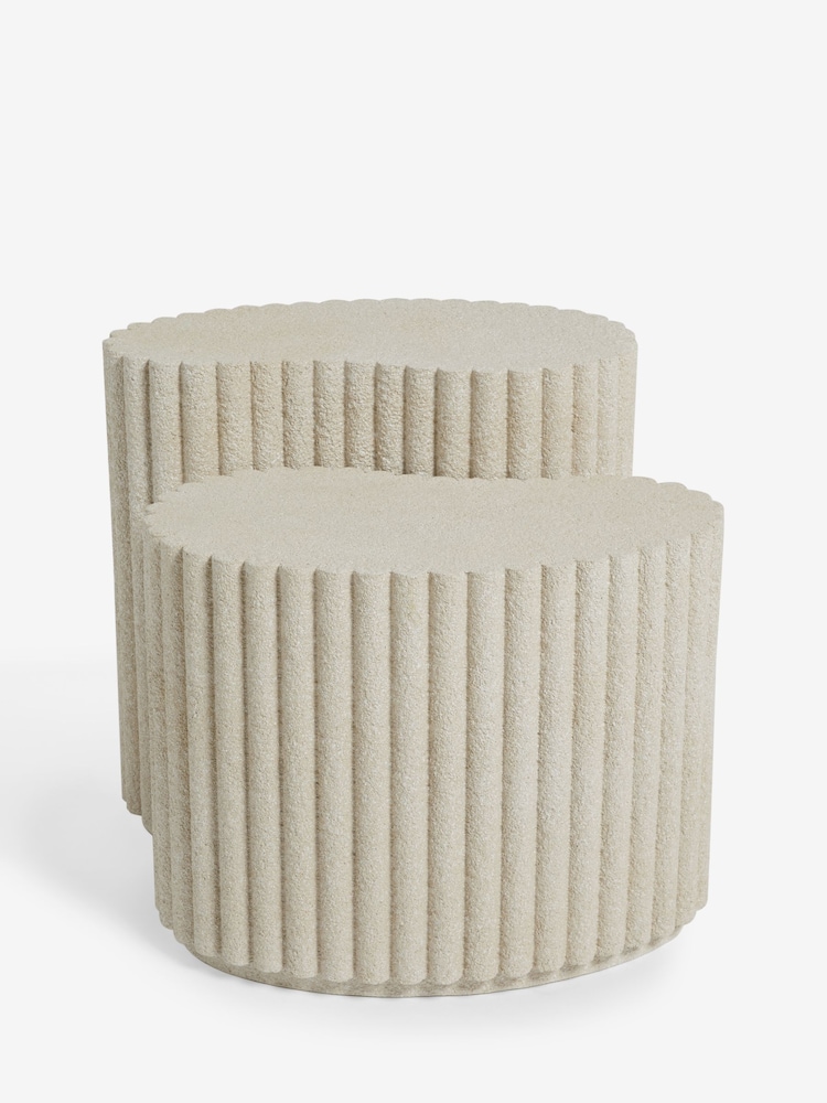 Light Textured Ribbed Set of 2 Nest of Tables - Image 6 of 6 Light Textured Ribbed Set of 2 Nest of Tables - Image 6 of 6