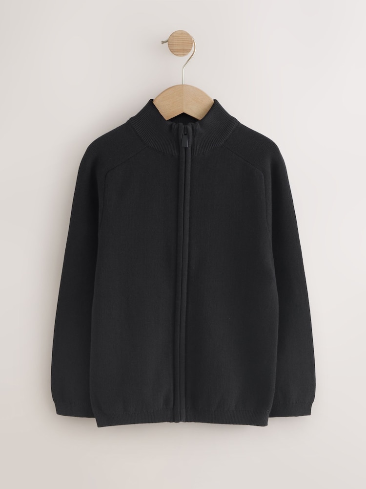 Black 100% Cotton Zip Through Knitted Cardigan (3-16yrs) - Image 1 of 1