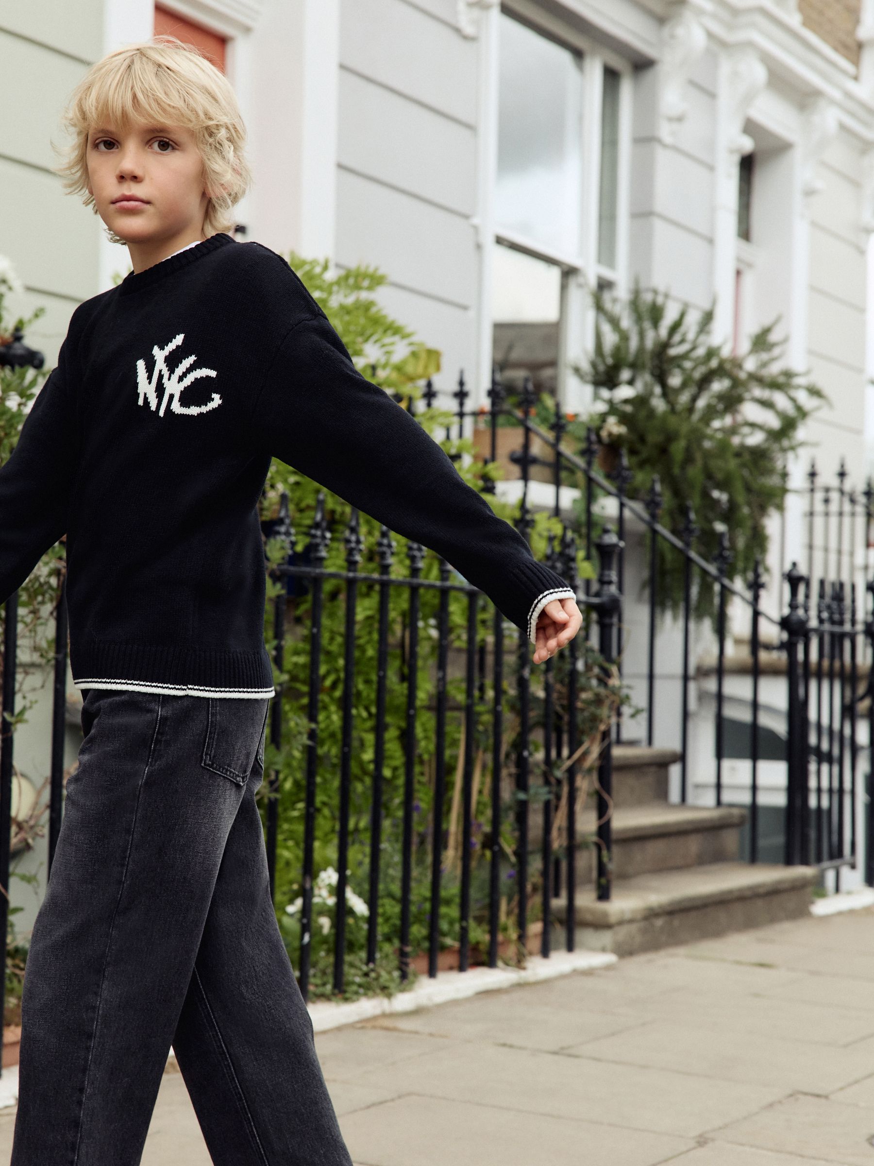 Buy Black NYC Knitted Crew Neck Jumper (3-16yrs) from Next USA