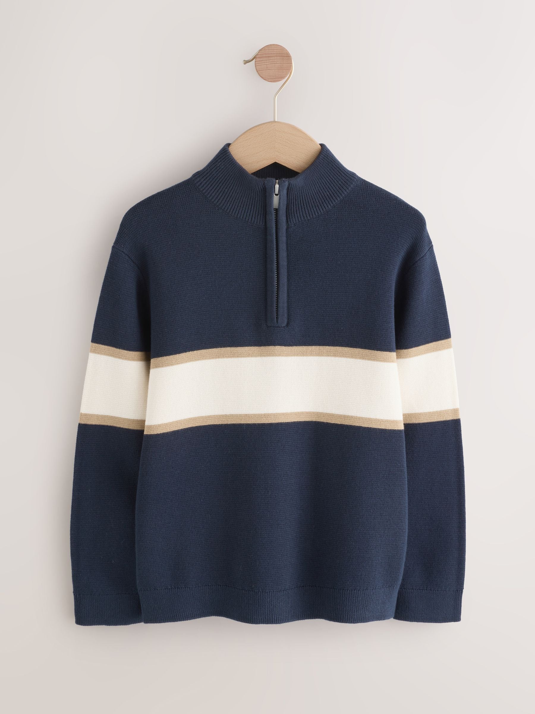 Navy Blue Colourblock Zip Neck Knitted Jumper (3-16yrs)