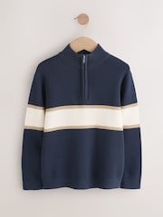 Navy Blue Colourblock Zip Neck Knitted Jumper (3-16yrs) - Image 1 of 4