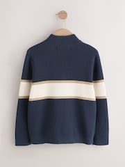 Navy Blue Colourblock Zip Neck Knitted Jumper (3-16yrs) - Image 2 of 4
