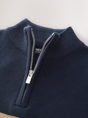 Navy Blue Colourblock Zip Neck Knitted Jumper (3-16yrs) - Image 3 of 4