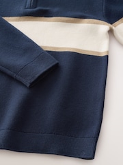 Navy Blue Colourblock Zip Neck Knitted Jumper (3-16yrs) - Image 4 of 4