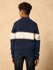 Navy Blue Colourblock Zip Neck Knitted Jumper (3-16yrs) - Image 5 of 8