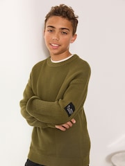 Khaki Green Utility Knitted Crew Neck Jumper (3-16yrs) - Image 1 of 9