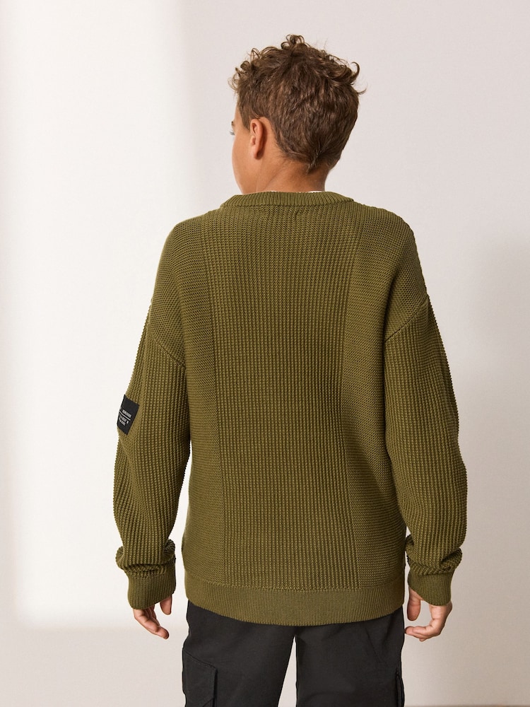 Khaki Green Utility Knitted Crew Neck Jumper (3-16yrs) - Image 2 of 9