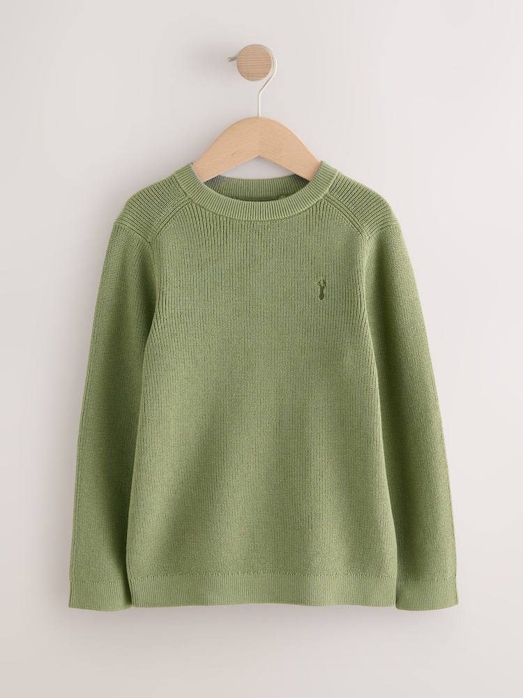 Green With Stag 100% Cotton Crew Neck Knitted Jumper (3-16yrs) - Image 1 of 4