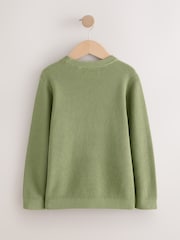 Green With Stag 100% Cotton Crew Neck Knitted Jumper (3-16yrs) - Image 2 of 4