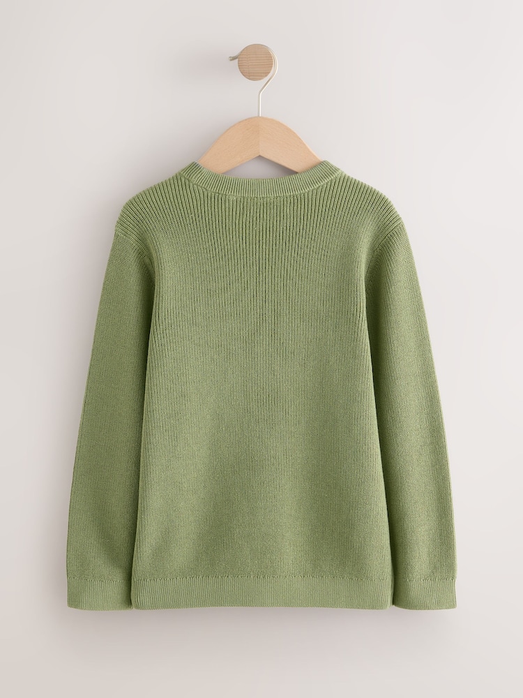 Green With Stag 100% Cotton Crew Neck Knitted Jumper (3-16yrs) - Image 2 of 4