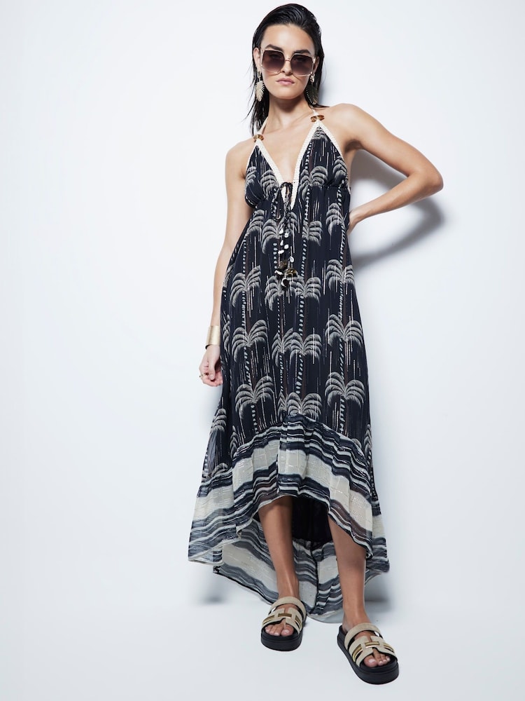 River Island Black Monochrome Palm Print Maxi Dress - Image 1 of 6