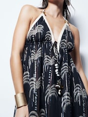 River Island Black Monochrome Palm Print Maxi Dress - Image 4 of 6