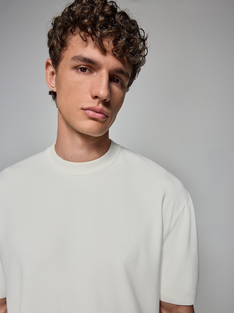 Ecru White Relaxed Fit EDIT Short Sleeve Premium Knitted Crew T-Shirt - Image 1 of 8