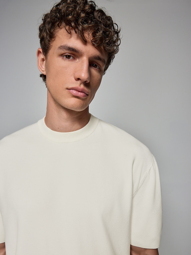 Ecru White Relaxed Fit Short Sleeve Premium Knitted Crew T-Shirt - Image 1 of 8 Ecru White Relaxed Fit Short Sleeve Premium Knitted Crew T-Shirt - Image 1 of 8