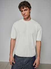 Ecru White Relaxed Fit EDIT Short Sleeve Premium Knitted Crew T-Shirt - Image 2 of 8