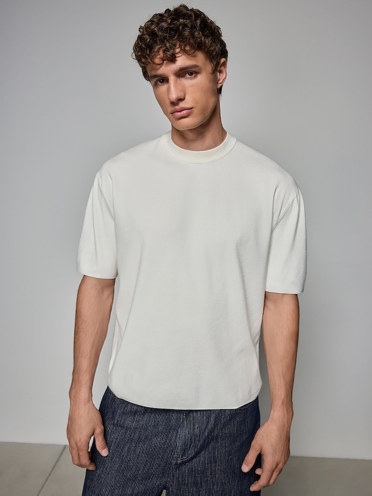 Ecru White Relaxed Fit EDIT Short Sleeve Premium Knitted Crew T-Shirt - Image 2 of 8