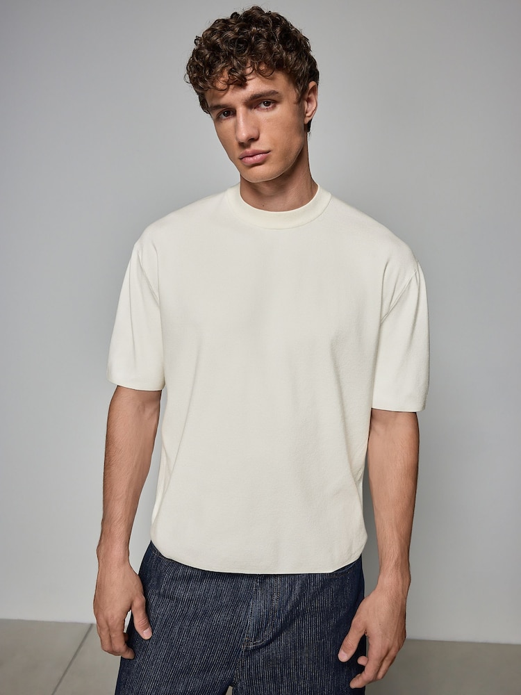 Ecru White Relaxed Fit Short Sleeve Premium Knitted Crew T-Shirt - Image 2 of 8 Ecru White Relaxed Fit Short Sleeve Premium Knitted Crew T-Shirt - Image 2 of 8