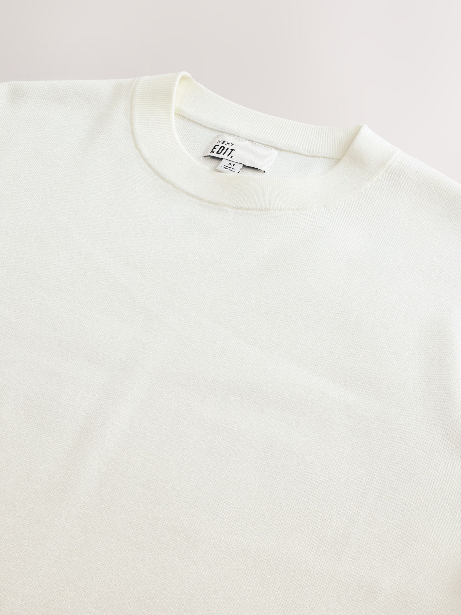 Buy Ecru White EDIT Relaxed Fit Short Sleeve Premium Knit Crew