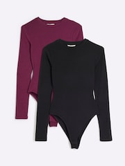 River Island Burgundy Crew Neck 100% Cotton Bodies 2 Pack - Imagen 1 de 5