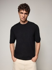 Black EDIT Relaxed Fit Short Sleeve Premium Knitted Crew T-Shirt - Image 2 of 7