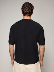 Black EDIT Relaxed Fit Short Sleeve Premium Knitted Crew T-Shirt - Image 3 of 7