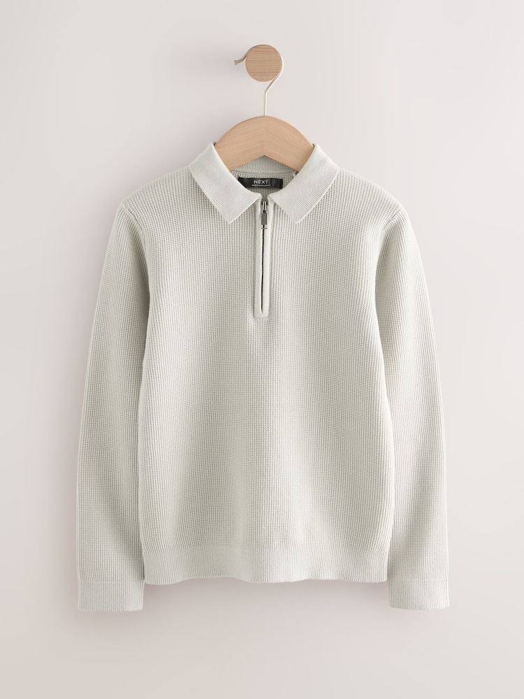 Grey Long Sleeve Zip Neck Knitted Polo Shirt (3-16yrs) - Image 1 of 4