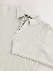Grey Long Sleeve Zip Neck Knitted Polo Shirt (3-16yrs) - Image 4 of 4