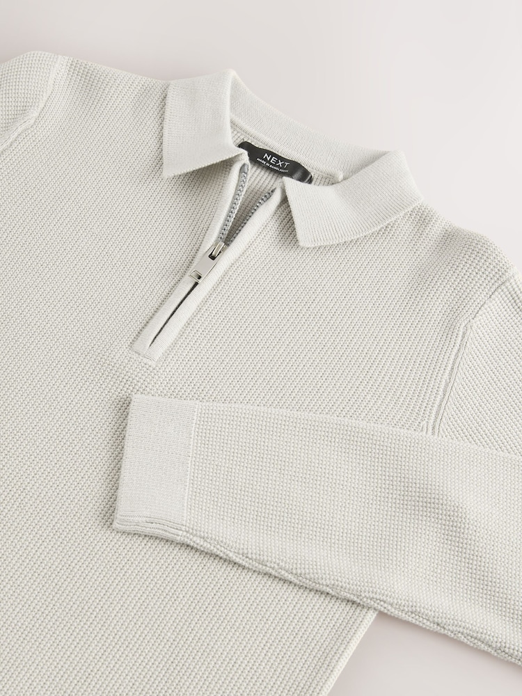 Grey Long Sleeve Zip Neck Knitted Polo Shirt (3-16yrs) - Image 4 of 4