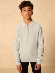 Grey Long Sleeve Zip Neck Knitted Polo Shirt (3-16yrs) - Image 5 of 9