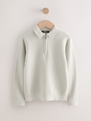 Grey Long Sleeve Zip Neck Knitted Polo Shirt (3-16yrs) - Image 6 of 9