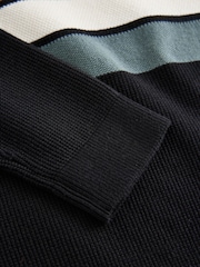 Black Stripe Long Sleeve Zip Neck Knitted Polo Shirt (3-16yrs) - Image 7 of 8