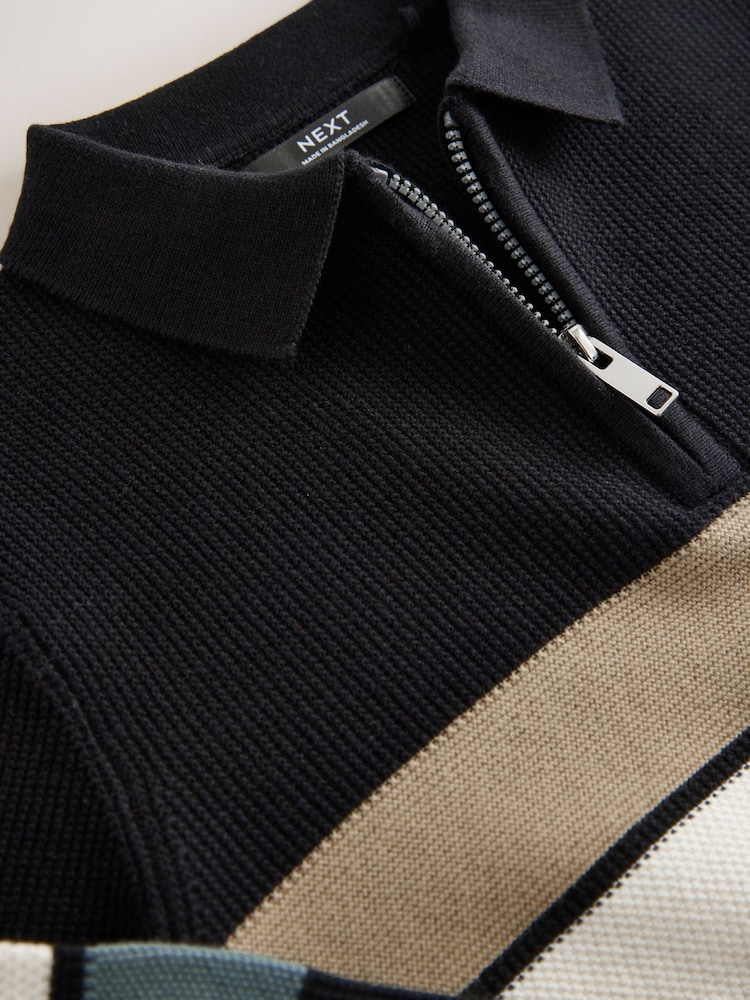 Black Stripe Long Sleeve Zip Neck Knitted Polo Shirt (3-16yrs) - Image 8 of 8 Black Stripe Long Sleeve Zip Neck Knitted Polo Shirt (3-16yrs) - Image 8 of 8