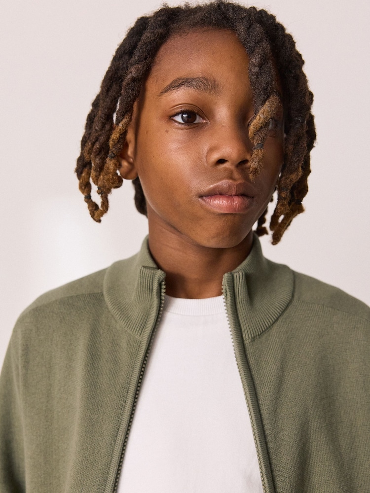Khaki Green Zip Through Knitted Cardigan (3-16yrs) - Image 4 of 4