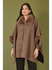 Yumi Brown Ponchos With Luxe Faux Fur Trim And Lining - Image 1 of 5