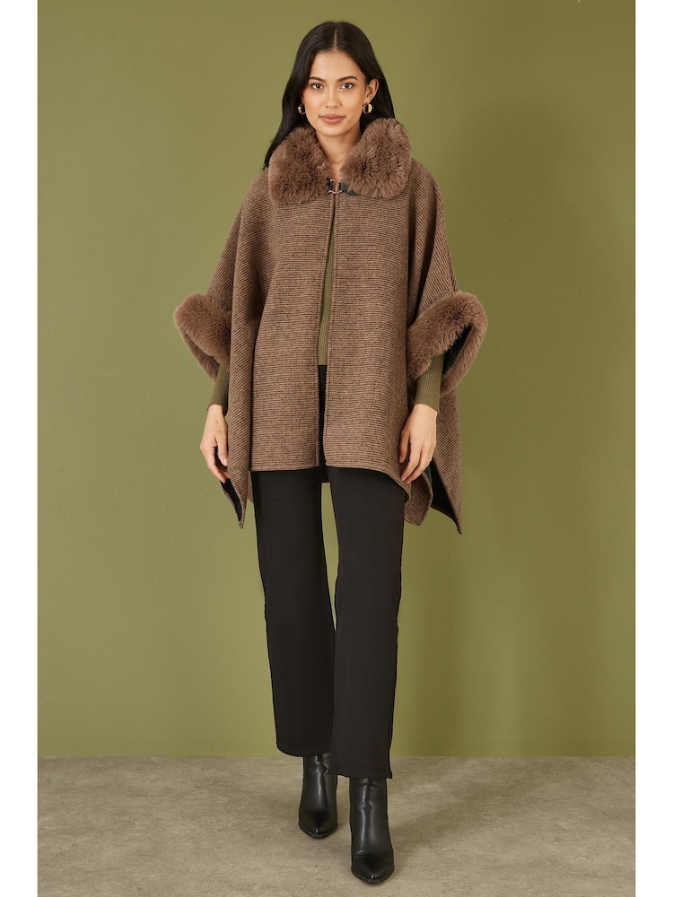 Yumi Brown Ponchos With Luxe Faux Fur Trim And Lining - Image 2 of 5