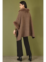 Yumi Brown Ponchos With Luxe Faux Fur Trim And Lining - Image 4 of 5