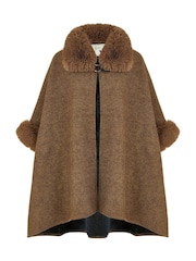 Yumi Brown Ponchos With Luxe Faux Fur Trim And Lining - Image 5 of 5