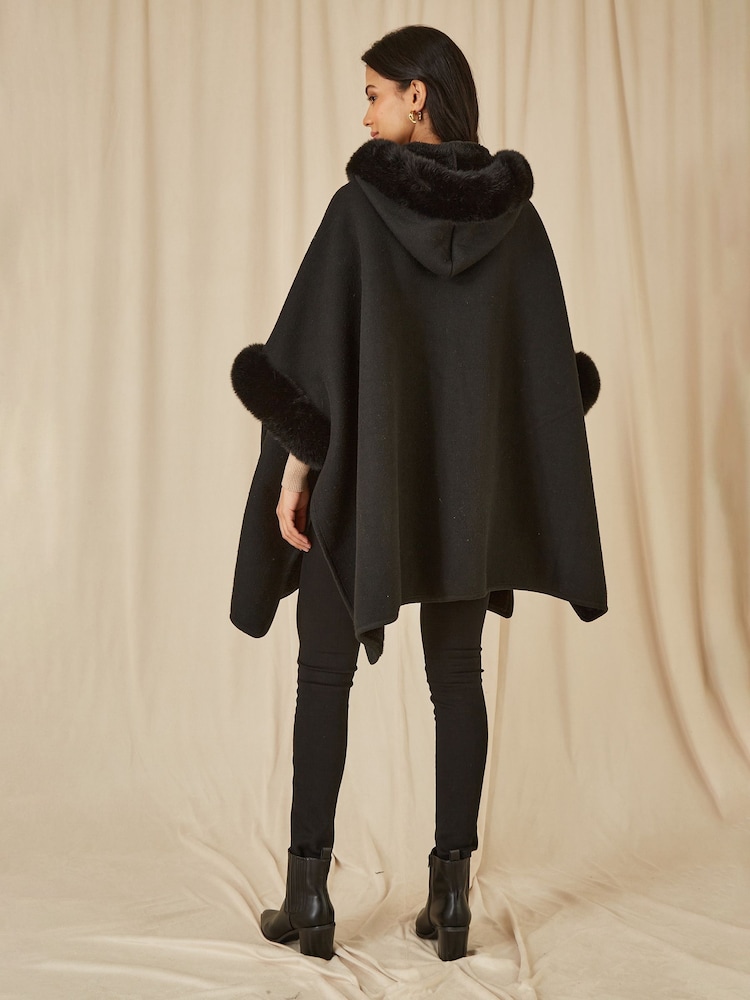 Cape D'hiver 2025 En Velours Pour Enfant - Poncho Avec Capuchon - Noir, Polyester - Costume Noël, Fête
