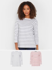 M&Co Red/Navy Blue Striped Slash Neck 100% Cotton T-Shirts 2 Pack - Image 1 of 8