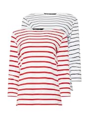 M&Co Red/Navy Blue Striped Slash Neck 100% Cotton T-Shirts 2 Pack - Image 6 of 8