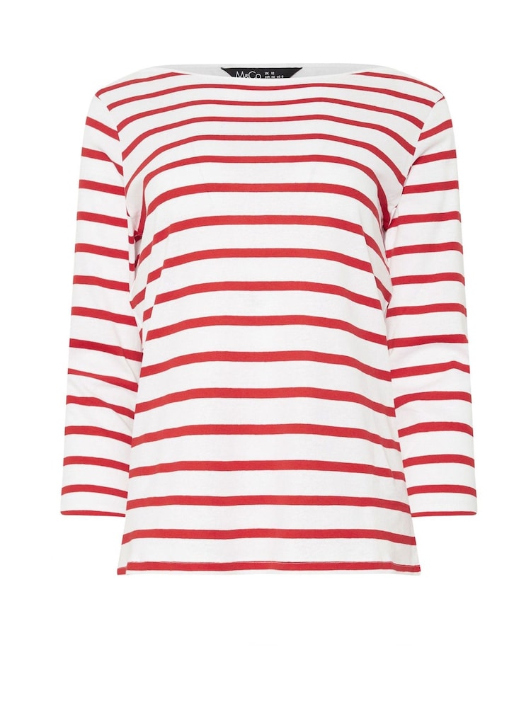 M&Co Red/Navy Blue Striped Slash Neck 100% Cotton T-Shirts 2 Pack - Image 8 of 8