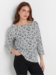 M&Co Navy Blue & White Ditsy Floral Top - Image 1 of 5
