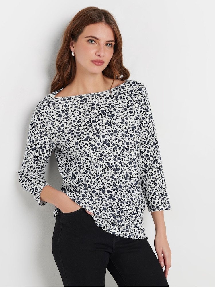 M&Co Navy Blue & White Ditsy Floral Top - Image 1 of 5