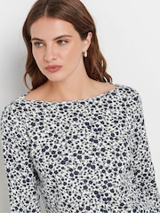 M&Co Navy Blue & White Ditsy Floral Top - Image 4 of 5