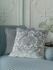 Laura Ashley Steel Peacock Damask Cushion - Image 1 of 4