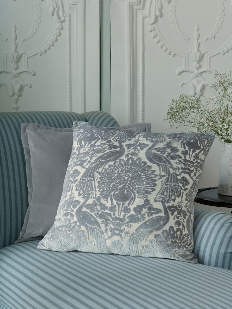 Laura Ashley Steel Peacock Damask Cushion - Image 1 of 4