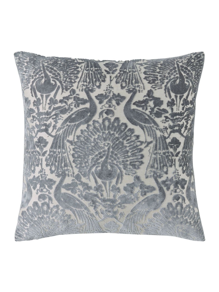 Laura Ashley Steel Peacock Damask Cushion - Image 2 of 4