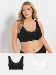 Yours Curve Black Seamfree Ribbed Lace Trim Bras 2 Pack - Image 1 of 5